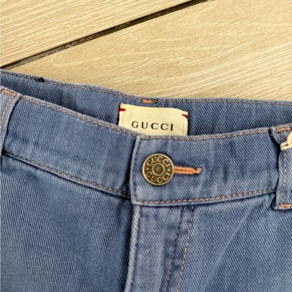 Brand new kids size 8 Gucci Blue Relaxed Fit Jeans with Plaid Cuff - Picture 3 of 8